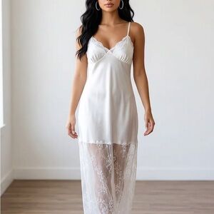 Unbranded White Women’s Lace Hem Satin Slip Dress Sz M-L